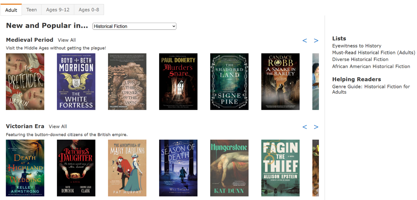 screenshot of NoveList book covers