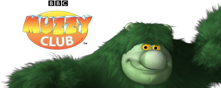 Shows Muzzy Club mascot and BBC logo.
