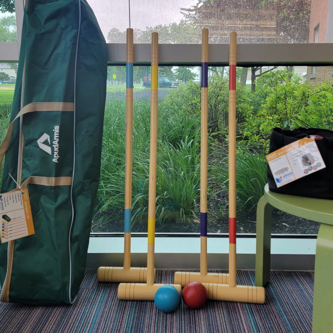 Picture shows croquet set and bocce ball set