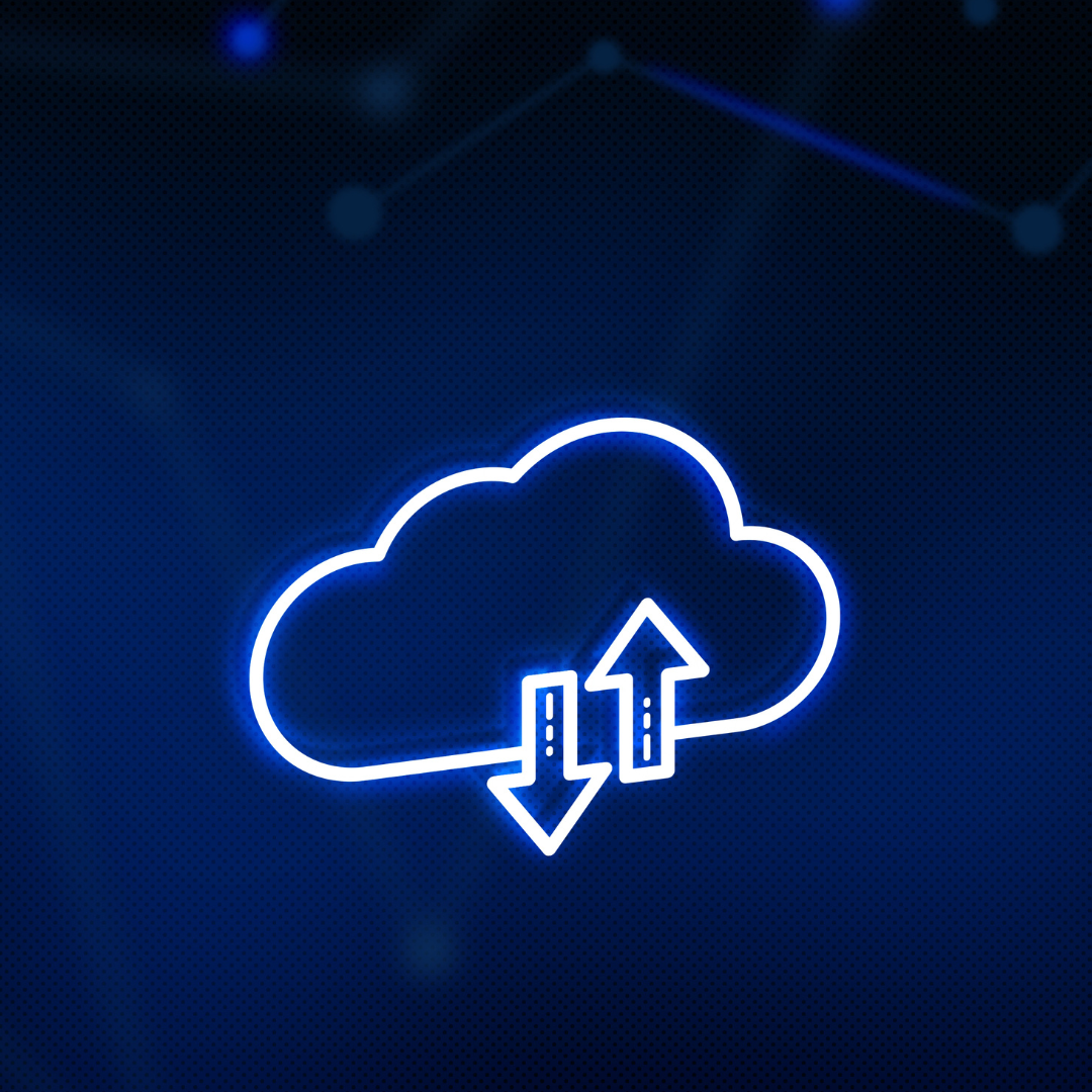 Neon backup icon of a cloud with arrows