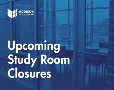 photo of a glass-walled study room with 4 chairs around a table. text overlay: upcoming study room closures