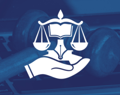 white icon of scale of justice in a hand (placeholder photo)