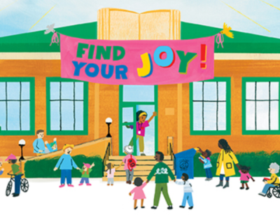Artwork by Lorraine Nam from "I'm So Happy You're Here: A Celebration of Library Joy."