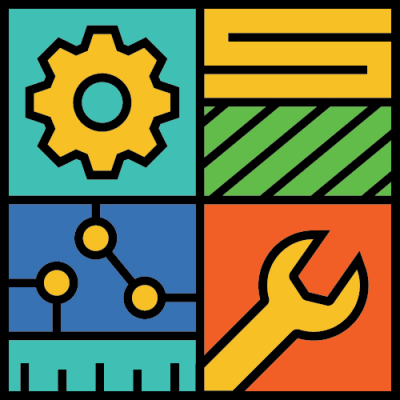 Logo for Sam's Lab. Logo includes a gear, wrench, and other engineering icons. 