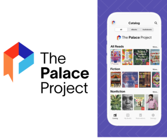the palace project app - fiction and nonfiction book titles arranged in rows on an mobile device