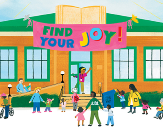 Artwork by Lorraine Nam from "I'm So Happy You're Here: A Celebration of Library Joy."
