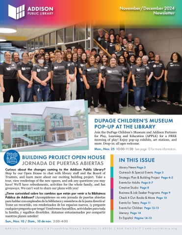 Cover page of November December 2024 Addison Public Library newsletter