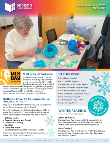 cover of the january/february addison public library newsletter