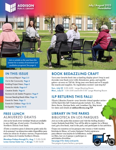 cover of the july august 2025 addison public library newsletter