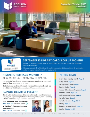 Cover page of September October 2025 Addison Public Library newsletter