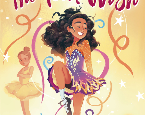 The Reel Wish book cover, a latina ballerina dances in a butterfly costume while another ballerina looks on from the background