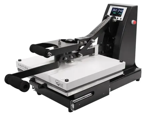 Photo of Heat Press Nation's Signature Heat Press. It is a clamshell heat press. 