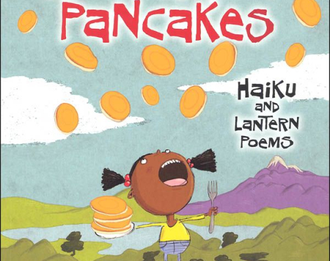If It Rains Pancakes book cover, littler girl in pigtails stands in a field and yells at the sky