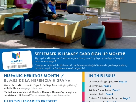 Cover page of September October 2025 Addison Public Library newsletter
